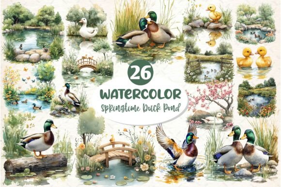 Download Springtime Duck Pond Clipart - Spring Collection